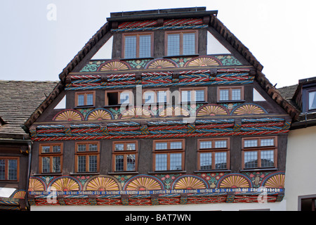 Gable d'un cadre maison à Hoexter dans la Weser Hills en Allemagne Banque D'Images