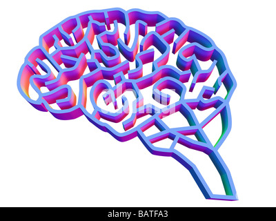 La complexité du cerveau. L'ordinateur d'un art conceptuel cerveau représentée comme un labyrinthe complexe. Banque D'Images