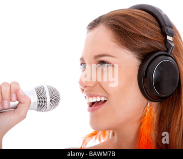Femme de karaoké Banque D'Images