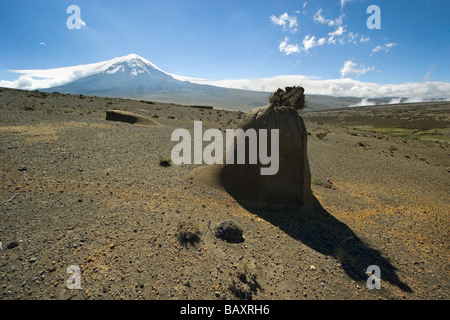 Vestige d'affleurement volcanique érodé par le vent-Volcan Chimborazo Ecuadors plus haut sommet Central Highlands province de Chimborazo Banque D'Images