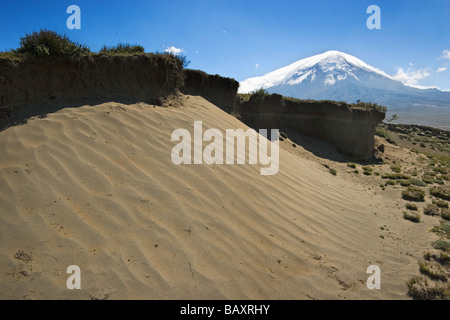 Rippled sand en raison de l'érosion éolienne sur le flanc du volcan Chimborazo Ecuadors 6310m plus haut sommet Central Highlands province de Chimborazo Banque D'Images