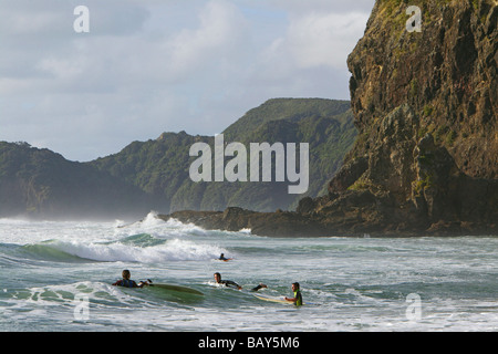 Piha beach et le Rocher du Lion, côte ouest, près de Auckland, Nouvelle-Zélande Piha beach et le Rocher du Lion, côte ouest, près de Auckland, Nouvelle-Zélande