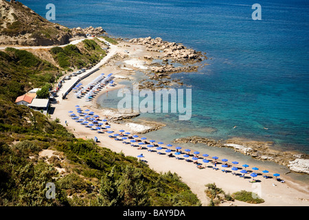 Vue aérienne de la plage de Faliraki, Faliraki, Rhodes, Grèce Banque D'Images