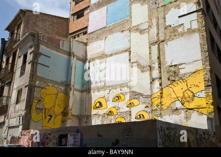 Graffiti sur bloc de démolition, mur de la maison, vieille ville de Valence, Espagne Banque D'Images