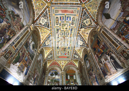 Les fresques de Pinturicchio dans la Bibliothèque Piccolomini du Duomo à Sienne, Italie Banque D'Images