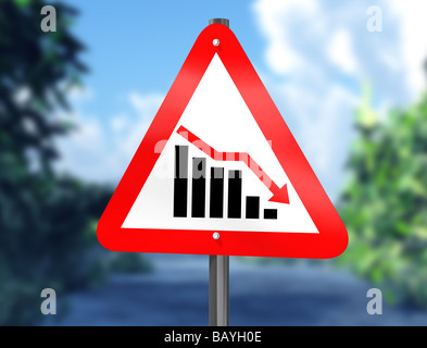 Illustration d'un tableau sur un panneau montrant une tendance à la baisse Banque D'Images