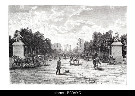 Les Champs Elysées de Paris place de la concorde 1890 Place Charles de Gaulle Arc de Triomphe destination théâtre Marigny G Banque D'Images