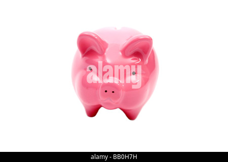 Tirelire cochon rose sur un fond blanc. Banque D'Images