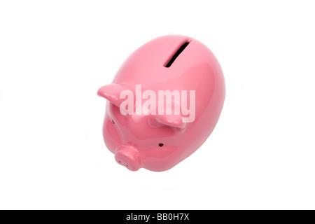 Tirelire cochon rose sur un fond blanc. Banque D'Images