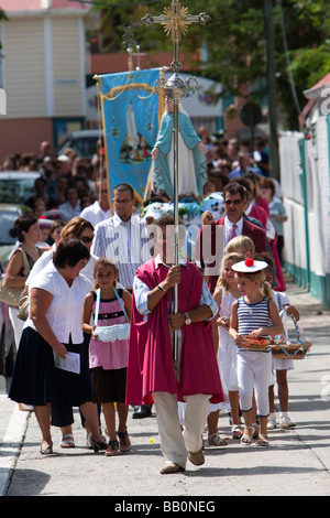 La masse des marins et la bénédiction de la mer Saint Barthelemy Gustavia Procession Jour Banque D'Images