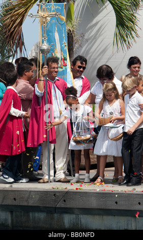 La masse des marins et la bénédiction de la mer Saint Barthelemy Gustavia Procession Jour Banque D'Images