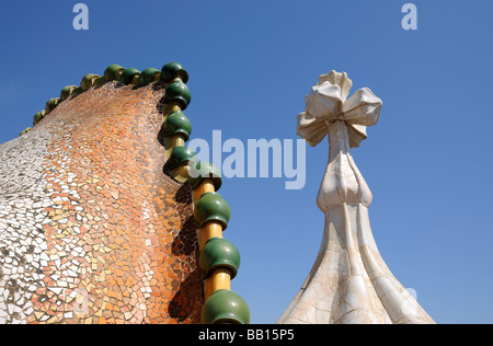 Toit d'Antoni Gaudis Casa Batllo, Barcelona Espagne Banque D'Images