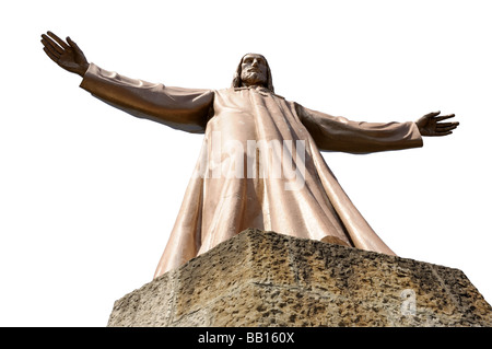 Jésus Christus Statue isolé sur fond blanc Tibidabo à Barcelone Espagne Banque D'Images