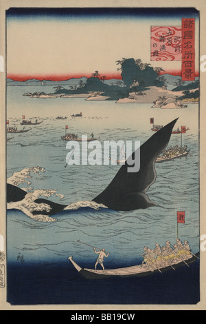 La chasse des baleines à l'île de Goto dans kujiraryō Hizen (Hizen gotō no zu) Banque D'Images