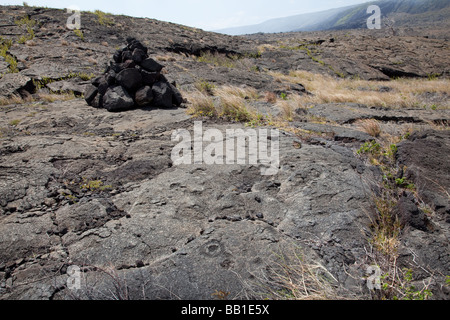 Hawaiian anciens pétroglyphes Big Island Hawaii Banque D'Images