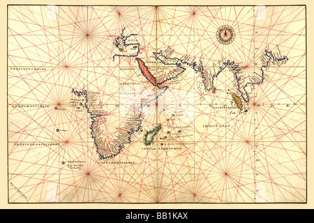 Portolan Carte de l'Afrique, l'Océan Indien et le sous-continent indien Banque D'Images