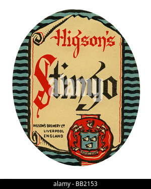 Ancienne étiquette bière britannique pour Higson's Stingo, Liverpool Banque D'Images