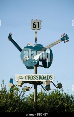 Le signe au carrefour de l'autoroute 49 et 61 dans la région de Clarksdale, Mississippi Banque D'Images