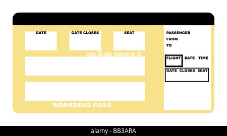 Illustration de ticket d'embarquement des compagnies aériennes en blanc isolé sur fond blanc Banque D'Images