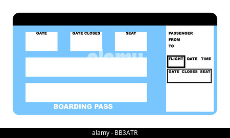 Illustration de ticket d'embarquement des compagnies aériennes en blanc isolé sur fond blanc Banque D'Images