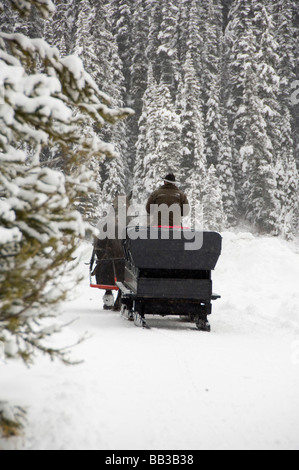 Le Canada, l'Alberta, le lac Louise. Farimont Chateau Lake Louise, l'hiver en traîneau autour de lac Louise gelé. Banque D'Images