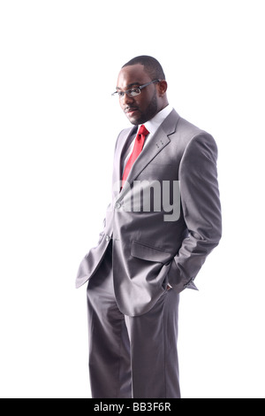 Black Businessman en costume gris Banque D'Images