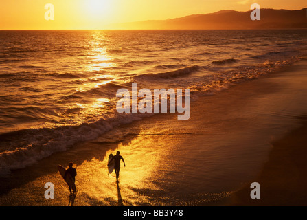 Surfers beach, à Santa Monica en Californie, coucher du soleil Banque D'Images