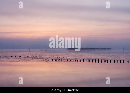 À l'aube de l'estuaire de Blythburgh sur une brume froide et frosty matin à Suffolk Banque D'Images