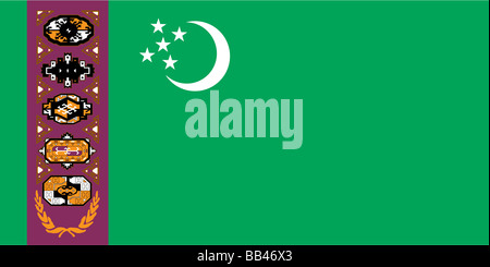 Drapeau historique du Turkménistan, un pays d'Asie centrale, de 1997 à 2001. Banque D'Images