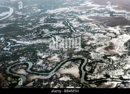 Vue aérienne du delta du fleuve Casamance près de Ziguinchor, Sénégal Banque D'Images