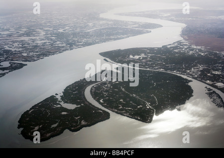 Vue aérienne du delta du fleuve Casamance près de Ziguinchor, Sénégal Banque D'Images