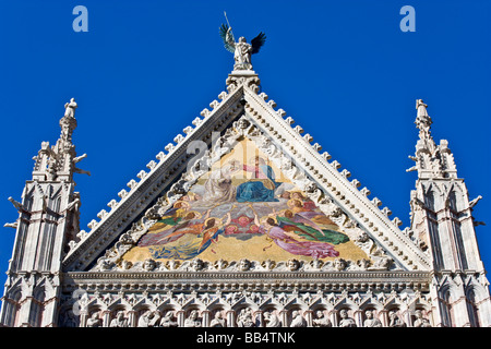 L'Europe, Italie, Toscane, Sienne. Close-up des illustrations sur façade de la cathédrale du Duomo. Banque D'Images