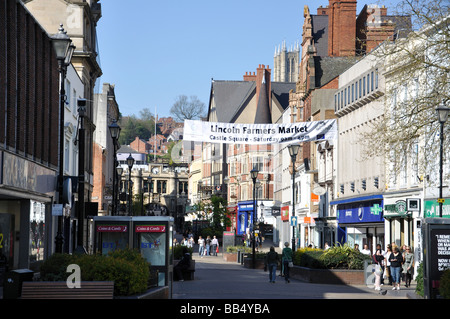 Zone piétonne High Street, Lincoln, Lincolnshire, Angleterre, Royaume-Uni Banque D'Images