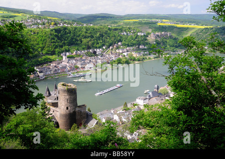 Katz château dominant la vallée du Rhin et St Goar, Allemagne Banque D'Images