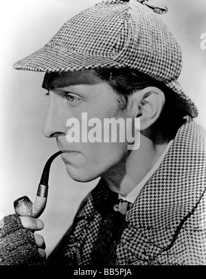 Sherlock Holmes, personnage littéraire de Sir Arthur Conan Doyle, Peter Cushing comme détective dans "Le chien des Baskervilles", portrait, vue latérale, 1958, Banque D'Images