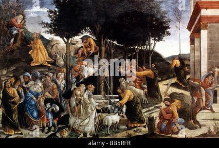 Beaux-arts, Botticelli, Sandro (1444/5 - 1510), peintre italien, 'l'histoire de Moïse", fresque, 348,5 x 558 cm, Chapelle Sixtine, vait Banque D'Images