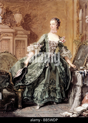 Pompadour, Jeanne Antoinette Poisson Marquise De, 29.12. 1721 - 15.4.1764, pleine longueur, en robe bleue, peinture de François Boucher, huile sur toile, vers 1750, collection Rothschild, Banque D'Images