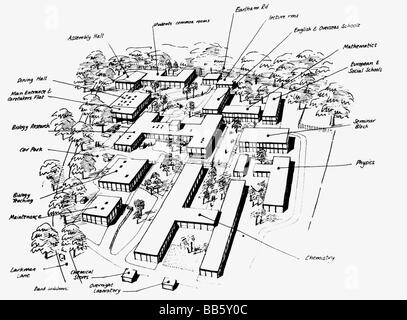 Architecture, bâtiments, Grande-Bretagne, projet du village préfabriqué de l'Université d'East Anglia, années 60, Banque D'Images