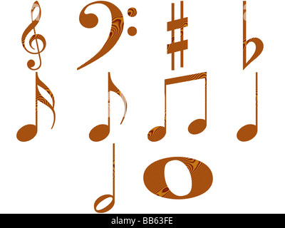 Les notes de musique en bois Banque D'Images