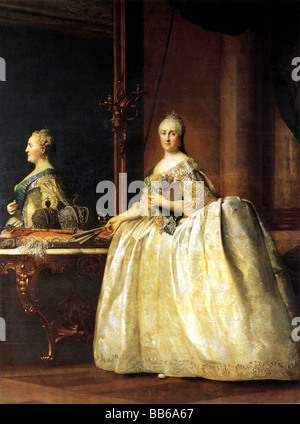 Catherine II les 'grandes', 2.5.1729 - 17.11.1796, l'impératrice de Russie 1762 - 1796, pleine longueur, en face du miroir, peinture par Vigilius Eriksen (1722 - 1782), auteur de l'artiste n'a pas à être effacée Banque D'Images