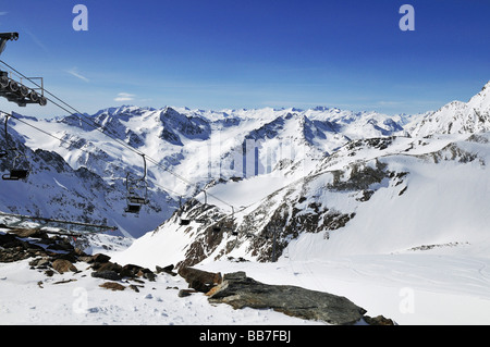 Stubaier-Gletscher, glacier, vue de Mt Schaufelspitze, au sud-ouest en direction de l'Italie, Tyrol, Autriche, Europe Banque D'Images