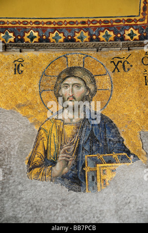 L'inscription du Christ dans la mosaïque Deesis à Sainte-sophie / Sainte-sophie, l'église de la Sainte Sagesse, Istanbul, Turquie Banque D'Images