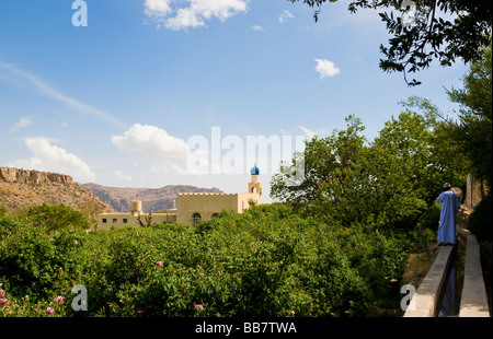 Paysage avec de l'eau Système d'irrigation falaj à Jabal el Akhdar Sultanat d'Oman Banque D'Images