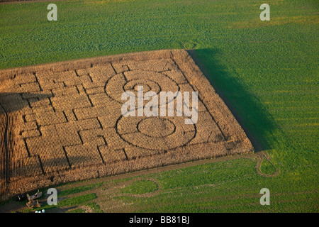 Photo aérienne, champ de maïs, labyrinthe de maïs, Iserlohn, Maerkischer Kreis, Sauerland, Nordrhein-Westfalen, Germany, Europe Banque D'Images