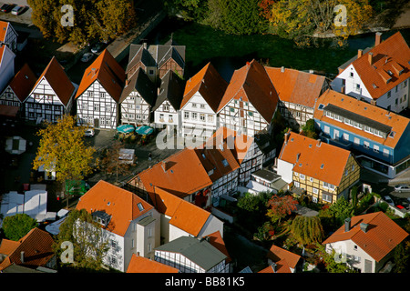 Photo aérienne, de la place du marché avec ses maisons à colombages, Soest, Kreis Soest, Soester Boerde, au sud de la Westphalie, Rhénanie-Palatinat, Banque D'Images