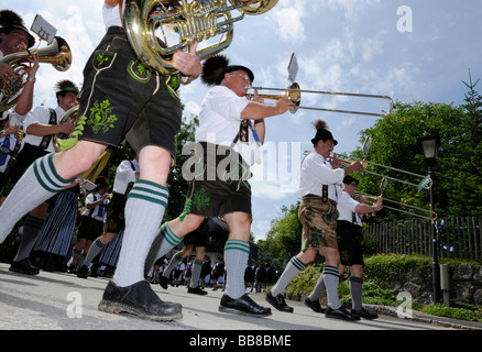 Le brass band à l'Gautrachtenfest festival à Irschenhausen, Upper Bavaria, Bavaria, Germany Banque D'Images