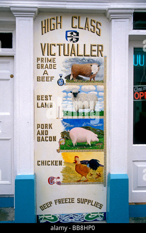 Marché de la viande de boucherie signe peint sur façade, Skibbereen, Cork, Irlande Banque D'Images