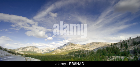 Paysage panoramique vue depuis le point d'Olmsted, Prairies Tuolumne, Yosemite National Park California USA. Banque D'Images