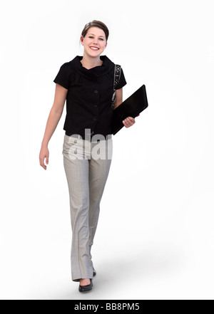 Happy young business woman on white background Banque D'Images