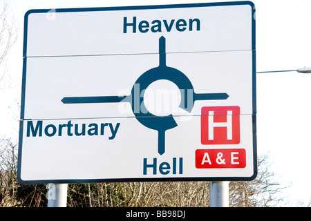 Inscrivez-vous sur la morgue de l'hôpital montrant le ciel et l'enfer Banque D'Images